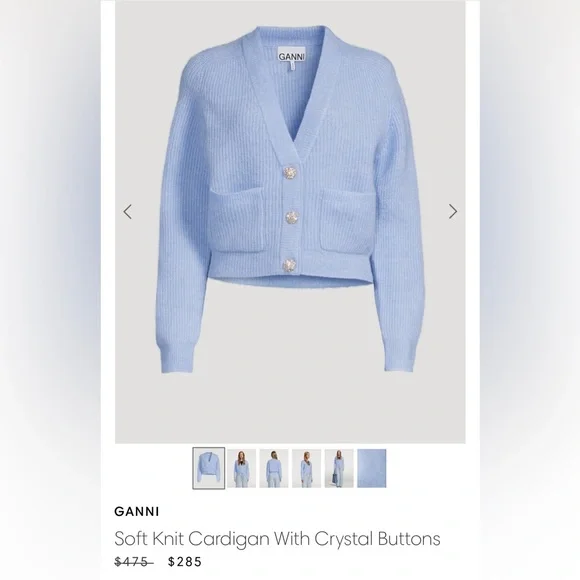 GANNI Soft Knit Cardigan With Crystal Buttons - Picture 8 of 9
